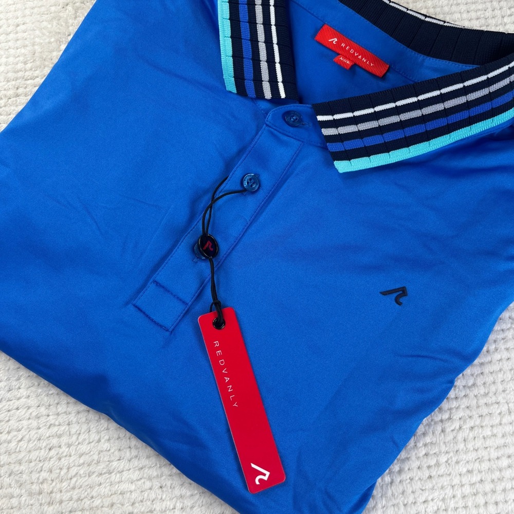 Redvanly Mael Polo Shirt Mens XXL Marine Blue Striped Collar Golf R2505 New